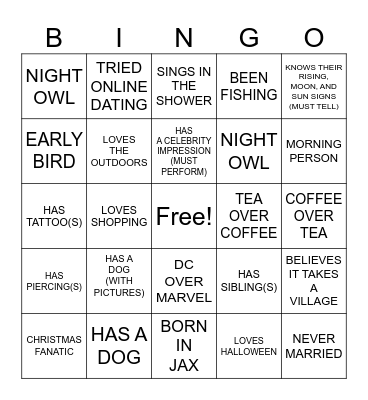 SINGLES Bingo Card
