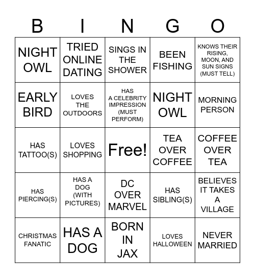 SINGLES Bingo Card