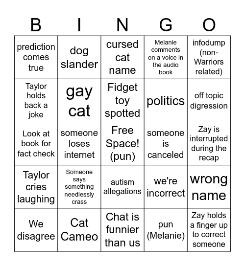 Warrior Chats Bingo Card