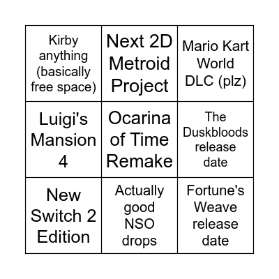 June Nintendo Direct Bingo Card
