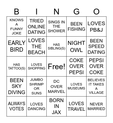 SINGLES NIGHT AT ICONS Bingo Card
