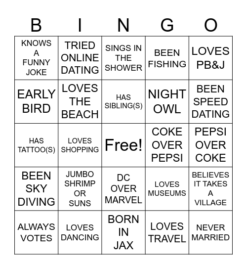 SINGLES NIGHT AT ICONS Bingo Card