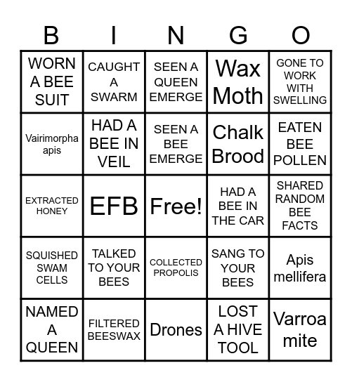 BEE BOX - BEEKEEPER BINGO Card