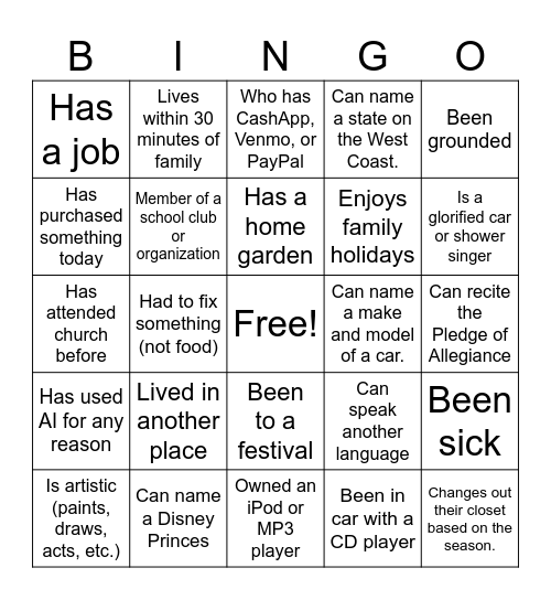 INSPECT Bingo Card