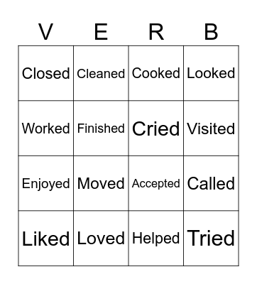 Regular past verbs Bingo Card