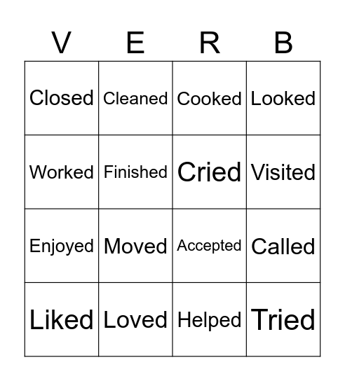 Regular past verbs Bingo Card