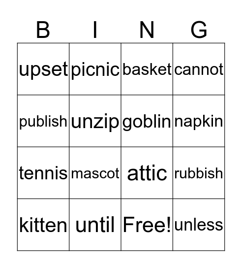 VC/CV WORDS Bingo Card