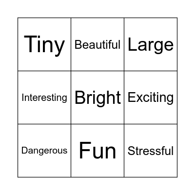 Adjectives Bingo Card