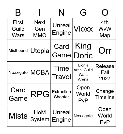 Guild Wars 3? SGF Bingo Card