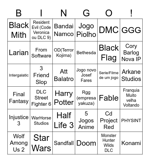 Summer Game Fest Bingo Card