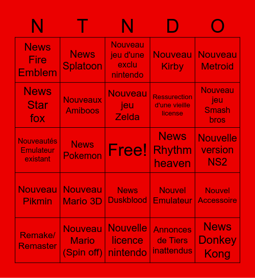Bingo Nintendo Direct Bingo Card