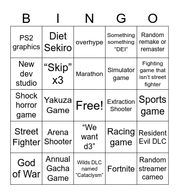Summer Games Fest 2026 Bingo Card