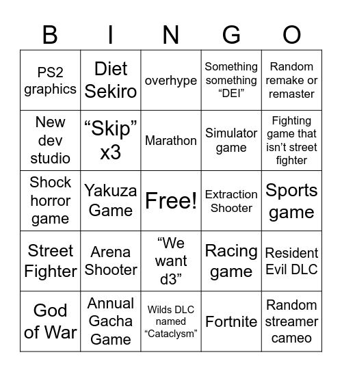Summer Games Fest 2026 Bingo Card