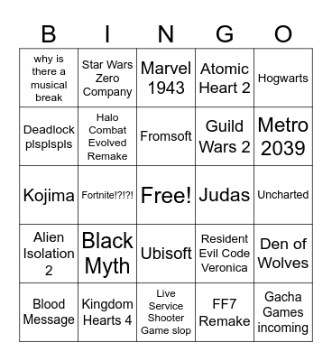 Summer Game Fest Bingo Card