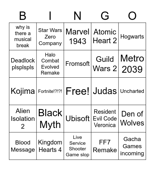 Summer Game Fest Bingo Card