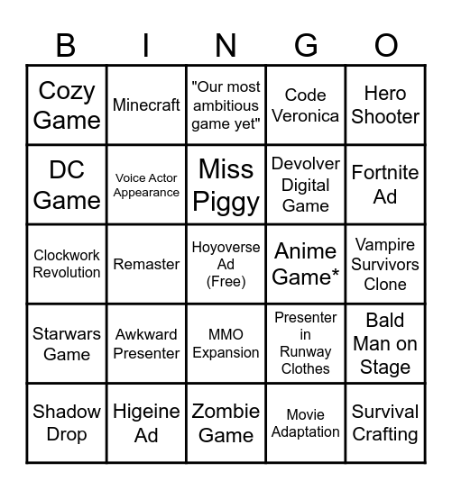 NoRoomforSmart's - Summer Game Fest 2026 Bingo Card