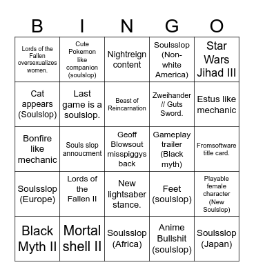 Lifelez's Soulslop fest '26 Bingo Card