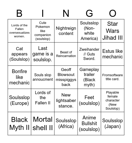 Lifelez's Soulslop fest '26 Bingo Card