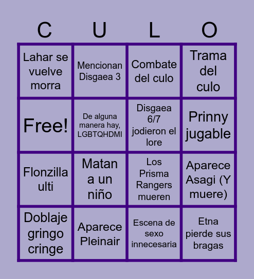 Disgaea Mayhem Bingo Card
