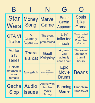 Summer Game Fest Bingo Card