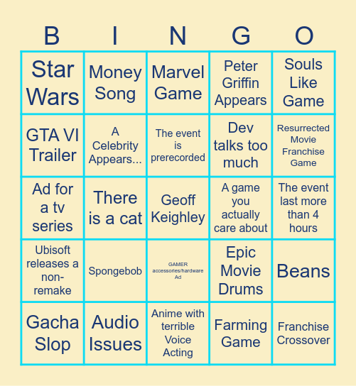 Summer Game Fest Bingo Card