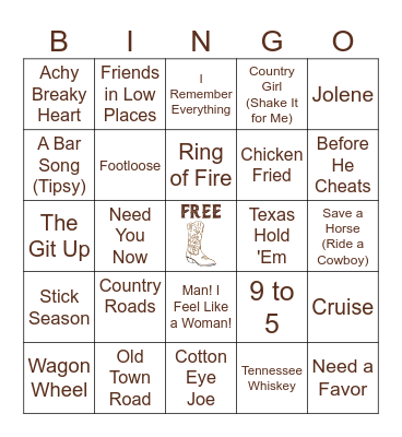 Round 1: Music Bingo Card