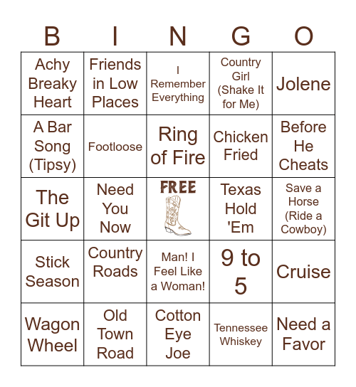 Round 1: Music Bingo Card