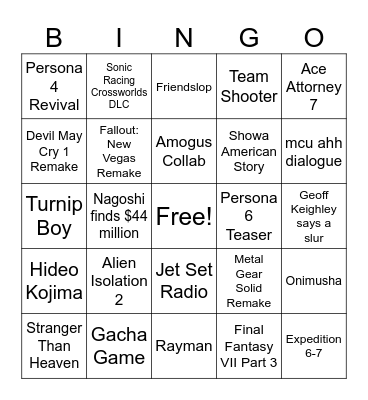 Summer Games Fest Bingo Card