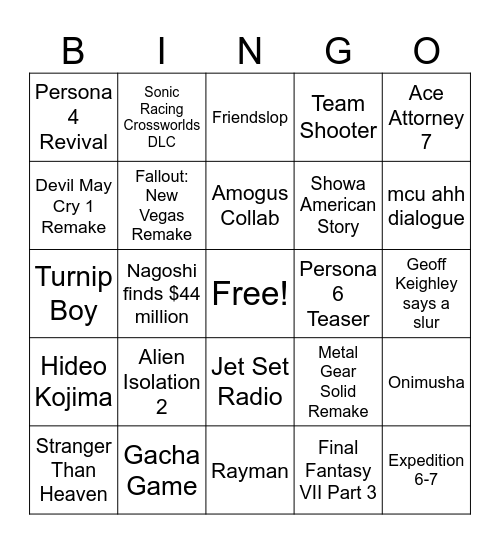 Summer Games Fest Bingo Card