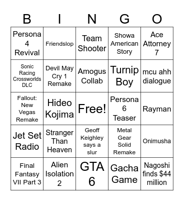 Summer Games Fest Bingo Card