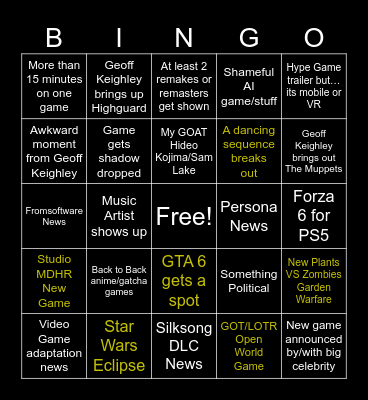 Summer Games Fest 2026 Bingo Card