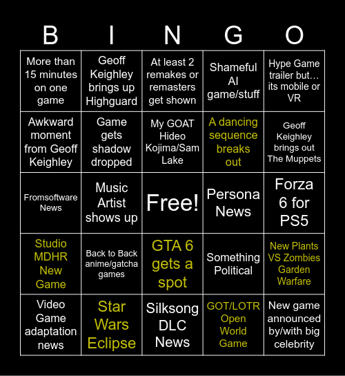 Summer Games Fest 2026 Bingo Card