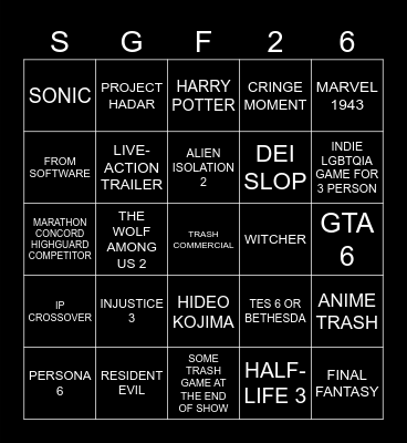 SUMMER GAME FEST 2026 Bingo Card
