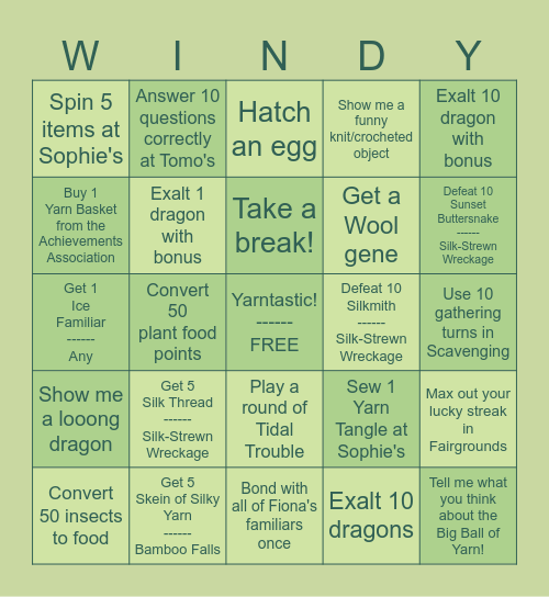 ༄ Big Ball of Yarn | Windgo | Wind  ༄ Bingo Card