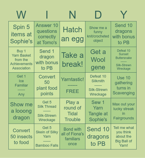 ༄ Big Ball of Yarn | Windgo | OOF ༄ Bingo Card