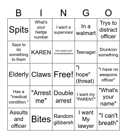 POLICE VIDOES BINGOOOO Bingo Card