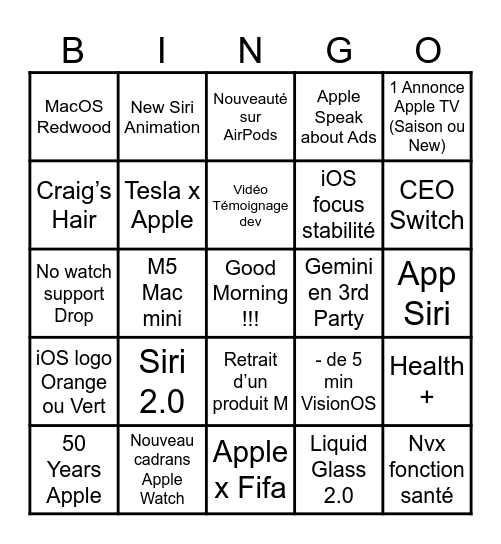 WWDC 2026 Bingo Card