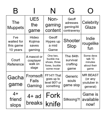 Summer Game Fest 2026 Bingo Card