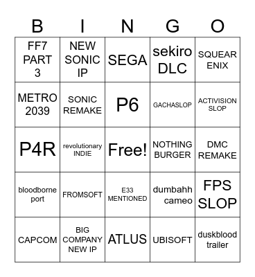 SUMMER GAME FEST Bingo Card