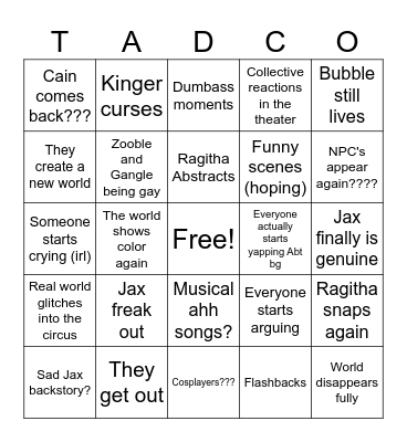 TADC Bingooooo >:3 Bingo Card