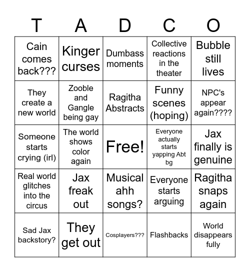 TADC Bingooooo >:3 Bingo Card