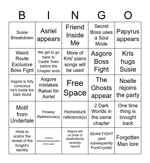 Deltarune Chapter 5 Bingo Card