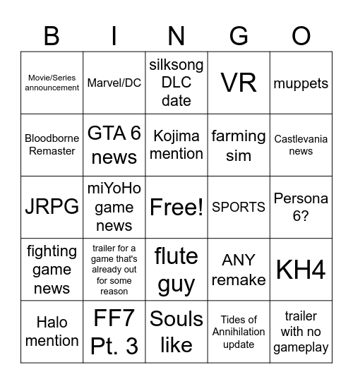 Summer Games Fest Bingo Card