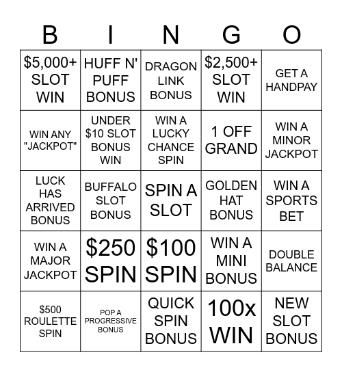 $20,000 CASINO BINGO Card