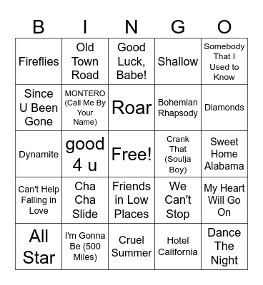 UB Karaoke Bingo Card