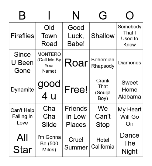 UB Karaoke Bingo Card