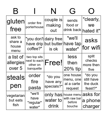 THE FORK  Bingo Card