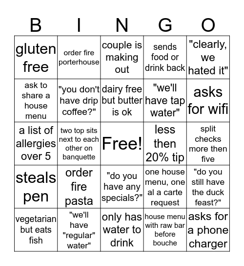 THE FORK  Bingo Card