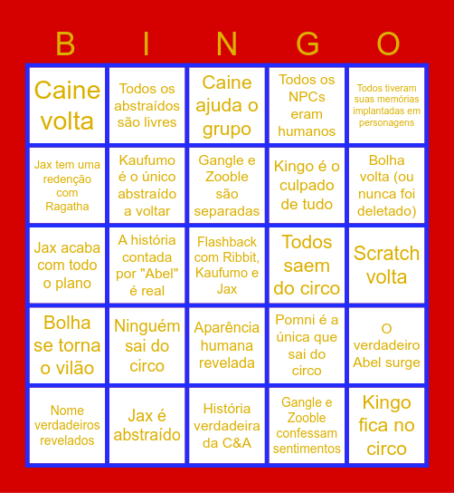 BINGÃO DO CIRCO Bingo Card