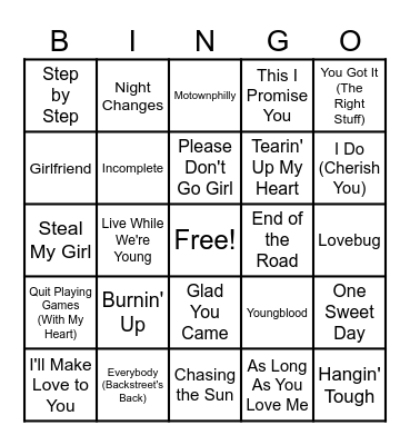 Music Bingo: Boy Bands Bingo Card